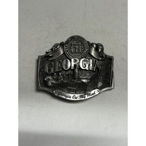 Vintage Siskiyou Georgia On My Mind Pewter Belt Buckle - State Seal & Flag